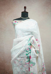 White - Alia bhatt inspired Linen cotton with floral prints